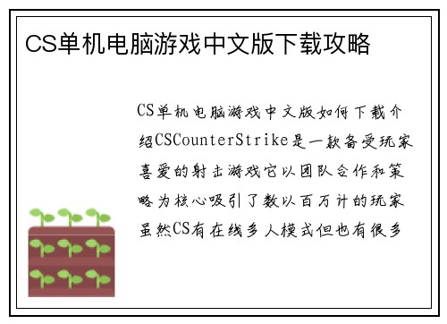 CS单机电脑游戏中文版下载攻略 CS单机电脑游戏中文版下载攻略